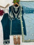 FANCY VISCOSE VELVET EMBROIDERY SEQUENCE WORK TOP BOTTOM WITH DUPATTA FESTIVAL WEAR WHOLESALE PRICE ETHNIC GARMENT (22)