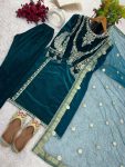 FANCY VISCOSE VELVET EMBROIDERY SEQUENCE WORK TOP BOTTOM WITH DUPATTA FESTIVAL WEAR WHOLESALE PRICE ETHNIC GARMENT (22)