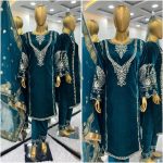 FANCY VISCOSE VELVET EMBROIDERY SEQUENCE WORK TOP BOTTOM WITH DUPATTA FESTIVAL WEAR WHOLESALE PRICE ETHNIC GARMENT (22)