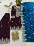 FANCY VISCOSE VELVET EMBROIDERY SEQUENCE WORK TOP BOTTOM WITH DUPATTA FESTIVAL WEAR WHOLESALE PRICE ETHNIC GARMENT (2)