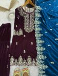 FANCY VISCOSE VELVET EMBROIDERY SEQUENCE WORK TOP BOTTOM WITH DUPATTA FESTIVAL WEAR WHOLESALE PRICE ETHNIC GARMENT (2)