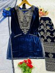 FANCY VISCOSE VELVET EMBROIDERY WORK TOP BOTTOM WITH DUPATTA PART WEAR WHOLESALE PRICE ETHNIC GARMENT (5)