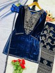 FANCY VISCOSE VELVET EMBROIDERY WORK TOP BOTTOM WITH DUPATTA PART WEAR WHOLESALE PRICE ETHNIC GARMENT (5)