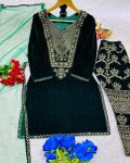 FANCY VISCOSE VELVET EMBROIDERY WORK TOP BOTTOM WITH DUPATTA PART WEAR WHOLESALE PRICE ETHNIC GARMENT (4)