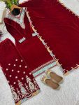 FANCY VISCOSE VELVET SEQUENCE EMBROIDERY WORK TOP PALAZZO WITH DUPATTA FESTIVAL WEAR WHOLESALE PRICE ETHNIC GARMENT (7)