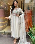 FASHIONABLE CHANDERI SILK EMBROIDERY WORK TOP BOTTOM WITH DUPATTA PARTY WEAR WHOLESALE PRICE ETHNIC GARMENT (6)