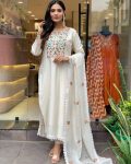 FASHIONABLE CHANDERI SILK EMBROIDERY WORK TOP BOTTOM WITH DUPATTA WHITE