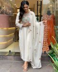 FASHIONABLE CHANDERI SILK EMBROIDERY WORK TOP BOTTOM WITH DUPATTA PARTY WEAR WHOLESALE PRICE ETHNIC GARMENT (6)
