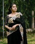 FASHIONABLE CHIFFON EMBROIDERY THREAD WORK SAREE WITH UNSTITCHED BLOUSE PARTY WEAR WHOLESALE PRICE ETHNIC GARMENT (5)