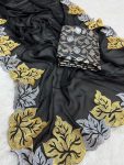 FASHIONABLE CHIFFON EMBROIDERY THREAD WORK SAREE WITH UNSTITCHED BLOUSE PARTY WEAR WHOLESALE PRICE ETHNIC GARMENT (5)