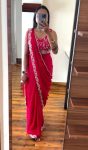 FASHIONABLE CHINON EMBROIDERY CODING WORK READY TO WEAR SAREE WITH UNSTITCHED BLOUSE PARTY WEAR WHOLESALE PRICE ETHNIC GARMENT (12)