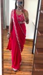 FASHIONABLE CHINON EMBROIDERY CODING WORK READY TO WEAR SAREE WITH UNSTITCHED BLOUSE PARTY WEAR WHOLESALE PRICE ETHNIC GARMENT (12)