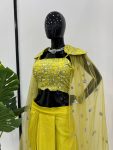 FASHIONABLE CHINON SILK THREAD SEQUENCE WORK LEHNGA CHOLI WITH SHRUG PARTY WEAR WHOLESALE PRICE ETHNIC GARMENT (14)