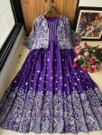 FASHIONABLE CHINON SILK THREAD ZARI EMBROIDREY WORK GOWN WITH KOTI PARTY WEAR WHOLESALE PRICE ETHNIC GARMENT (7)