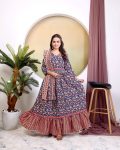 FASHIONABLE COTTON BLEND PRINTED WORK GOWN WITH DUPATTA FESTIVAL WEAR WHOLESALE PRICE ETHNIC GARMENT (8)