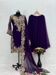 FASHIONABLE FAUX GEORGETTE EMBROIDERY CODING WORK TOP PALAZZO WITH DUPATTA  PURPLE