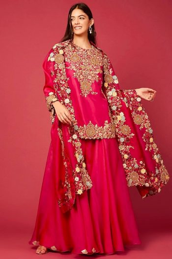 FASHIONABLE FAUX GEORGETTE EMBROIDERY CODING WORK TOP PALAZZO WITH DUPATTA RANI