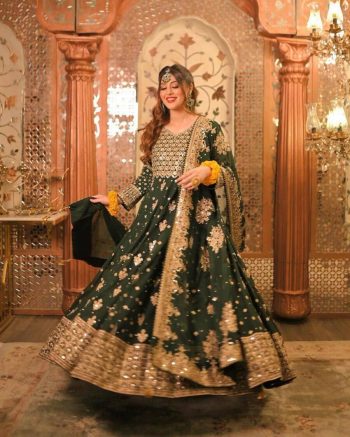 FASHIONABLE GEORGETTE SEQUENCE EMBROIDERY WORK GOWN BOTTOM WITH DUPATTA GREEN