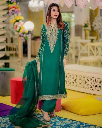 FASHIONABLE GEORGETTE SEQUENCE EMBROIDERY ZARI  DIAMOND  WORK TOP PALAZZO WITH DUPATTA GREEN