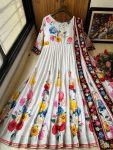 FASHIONABLE MUSLIN COTTON PRINTED WORK GOWN WITH DUPATTA FESTIVAL WEAR WHOLESALE PRICE ETHNIC GARMENT (1)