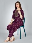 FASHIONABLE RAYON FOIL PRINT WITH EMBROIDERY WORK KURTI WITH BOTTOM CASUAL WEAR WHOLESALE PRICE ETHNIC GARMENT (2)