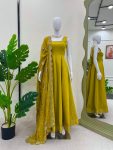 FASHIONABLE ROMAN SILK PLAIN GOWN WITH THREAD SEQUENCE WORK DUPATTA PARTY WEAR WHOLESALE PRICE ETHNIC GARMENT (3)