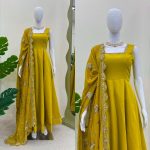 FASHIONABLE ROMAN SILK PLAIN GOWN WITH THREAD SEQUENCE WORK DUPATTA PARTY WEAR WHOLESALE PRICE ETHNIC GARMENT (3)