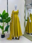 FASHIONABLE ROMAN SILK PLAIN GOWN WITH THREAD SEQUENCE WORK DUPATTA PARTY WEAR WHOLESALE PRICE ETHNIC GARMENT (3)