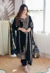 FASHIONABLE VELVET EMBROIDERY SEQUENCE WORK TOP BOTTOM WITH DUPATTA FESTIVAL WEAR WHOLESALE PRICE ETHNIC GARMENT (4)