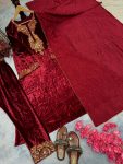 FASHIONABLE VELVET EMBROIDERY SEQUENCE WORK TOP BOTTOM WITH DUPATTA PARTY WEAR WHOLESALE PRICE ETHNIC GARMENT (2)