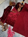 FASHIONABLE VELVET EMBROIDERY SEQUENCE WORK TOP BOTTOM WITH DUPATTA PARTY WEAR WHOLESALE PRICE ETHNIC GARMENT (2)