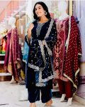 FASHIONABLE VELVET EMBROIDERY SEQUENCE WORK TOP BOTTOM WITH DUPATTA PARTY WEAR WHOLESALE PRICE ETHNIC GARMENT (4)