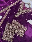 FASHIONABLE VELVET EMBROIDERY SEQUENCE WORK TOP PALAZZO WITH DUPATTA PARTY WEAR WHOLESALE PRICE ETHNIC GARMENT (2)