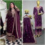 FASHIONABLE VELVET EMBROIDERY SEQUENCE WORK TOP PALAZZO WITH DUPATTA PARTY WEAR WHOLESALE PRICE ETHNIC GARMENT (2)