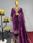 FASHIONABLE VELVET EMBROIDERY SEQUENCE WORK TOP PALAZZO WITH DUPATTA PARTY WEAR WHOLESALE PRICE ETHNIC GARMENT (2)