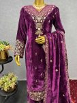 FASHIONABLE VELVET EMBROIDERY SEQUENCE WORK TOP PALAZZO WITH DUPATTA PARTY WEAR WHOLESALE PRICE ETHNIC GARMENT (2)