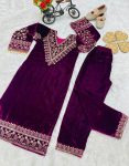 FASHIONABLE VELVET SEQUENCE EMBROIDERY WORK KID’S TOP WITH BOTTOM PARTY WEAR WHOLESALE PRICE ETHNIC GARMENT (5)