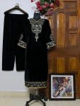 FASHIONABLE VELVET SEQUENCE EMBROIDERY WORK KURTI WITH PALAZZO PARTY WEAR WHOLESALE PRICE ETHNIC GARMENT (18)