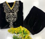 FASHIONABLE VELVET SEQUENCE EMBROIDERY WORK KURTI WITH PALAZZO PARTY WEAR WHOLESALE PRICE ETHNIC GARMENT (18)