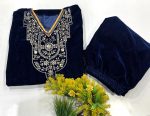 FASHIONABLE VELVET SEQUENCE EMBROIDERY WORK KURTI WITH PALAZZO PARTY WEAR WHOLESALE PRICE ETHNIC GARMENT (12)