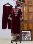 FASHIONABLE VELVET SEQUENCE EMBROIDERY WORK KURTI WITH PALAZZO PARTY WEAR WHOLESALE PRICE ETHNIC GARMENT (15)