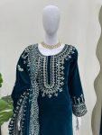 FASHIONABLE VELVET THREAD SEQUENCE WORK TOP BOTTOM WITH DUPATTA FESTIVAL WEAR WHOLESALE PRICE ETHNIC GARMENT (3)