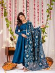 FASHIONABLE VICHITRA SILK PLAIN WORK GOWN BOTTOM WITH EMBROIDERY DUPATTA BLUE
