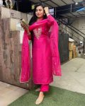 GEORGEOUS CHANDERI SILK EMBROIDERY WORK TOP BOTTOM WITH DUPATTA PARTY WEAR WHOLESALE PRICE ETHNIC GARMENT (4)