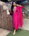 GEORGEOUS CHANDERI SILK EMBROIDERY WORK TOP BOTTOM WITH DUPATTA RANI