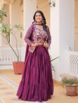 GEORGEOUS CHINON EMBROIDERY THREAD WORK LEHENGA CHOLI WITH DUPATTA AND KOTI WEDDING WEAR WHOLESALE PRICE ETHNIC GARMENT (11)