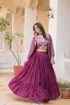 GEORGEOUS CHINON EMBROIDERY THREAD WORK LEHENGA CHOLI WITH DUPATTA AND KOTI WEDDING WEAR WHOLESALE PRICE ETHNIC GARMENT (11)