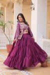 GEORGEOUS CHINON EMBROIDERY THREAD WORK LEHENGA CHOLI WITH DUPATTA AND KOTI WEDDING WEAR WHOLESALE PRICE ETHNIC GARMENT (11)