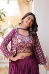 GEORGEOUS CHINON EMBROIDERY THREAD WORK LEHENGA CHOLI WITH DUPATTA AND KOTI WEDDING WEAR WHOLESALE PRICE ETHNIC GARMENT (11)