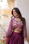 GEORGEOUS CHINON EMBROIDERY THREAD WORK LEHENGA CHOLI WITH DUPATTA AND KOTI WEDDING WEAR WHOLESALE PRICE ETHNIC GARMENT (11)